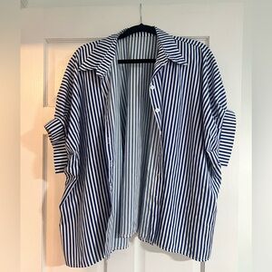 Blue and white striped button down shirt, oversized